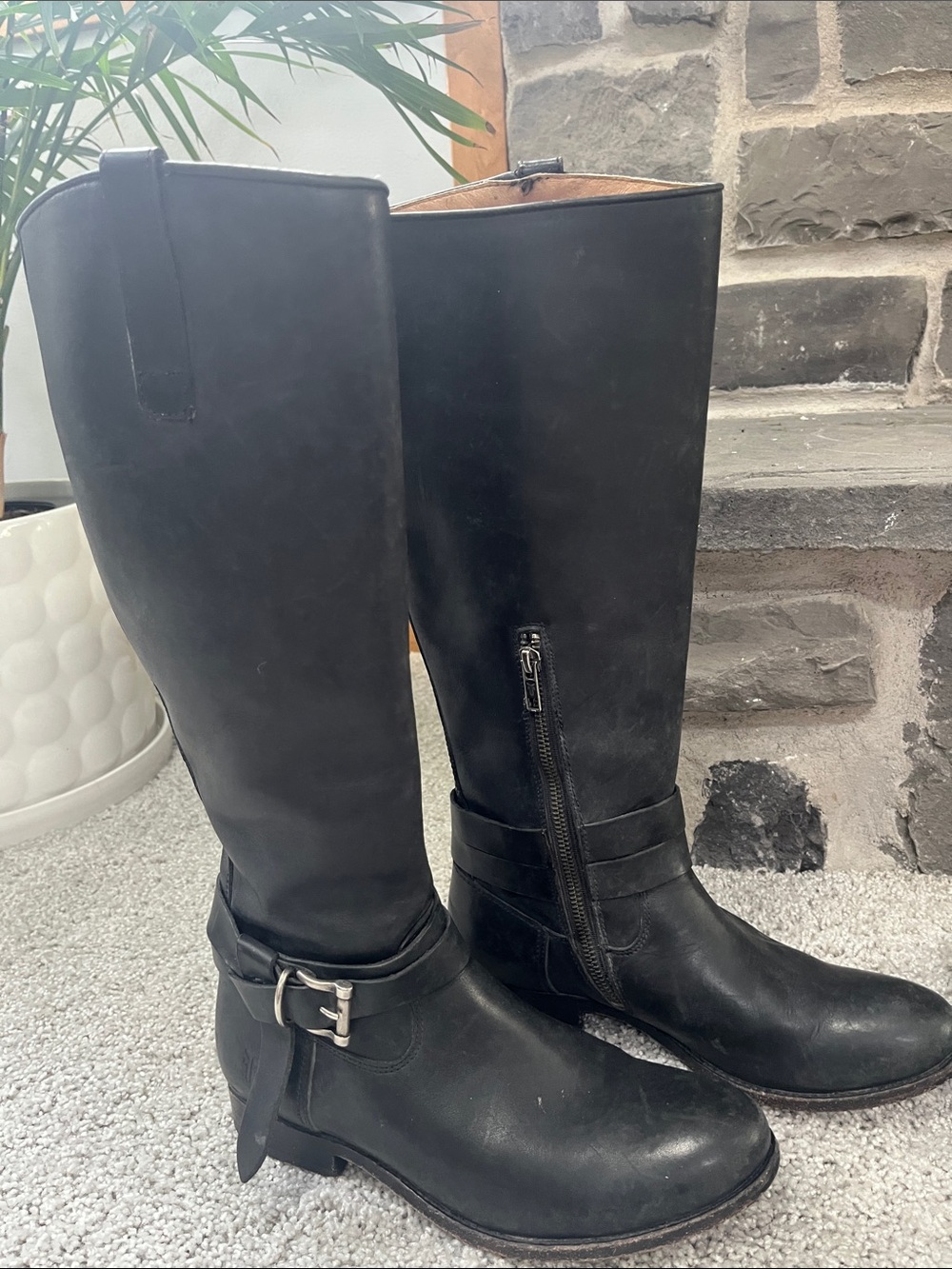 Frye Black Tall Leather Riding Boots